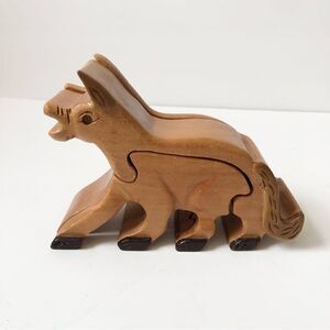 Animal wooden carved stash away puzzle box